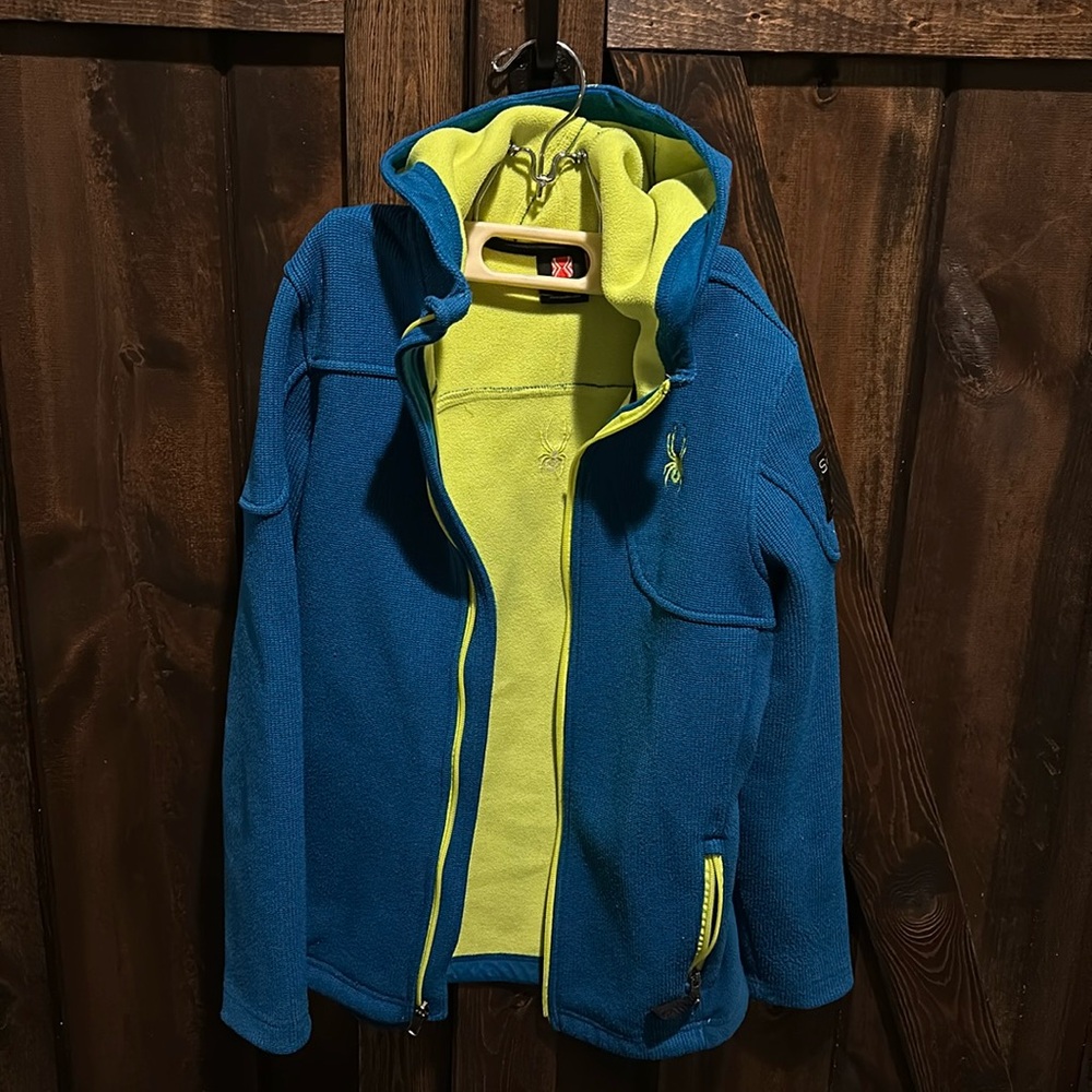 Blue and Green Spyder Zip Up Core Sweater Size Large